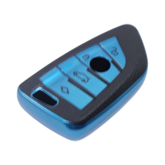 TPU &amp; Leather Finish Key Cover For BMW - Design 2 - Blue (XEA-KCBM2B)