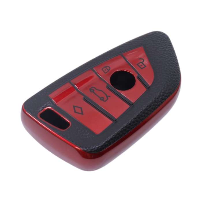 TPU &amp; Leather Finish Key Cover For BMW - Design 2 - Red (XEA-KCBM2R)