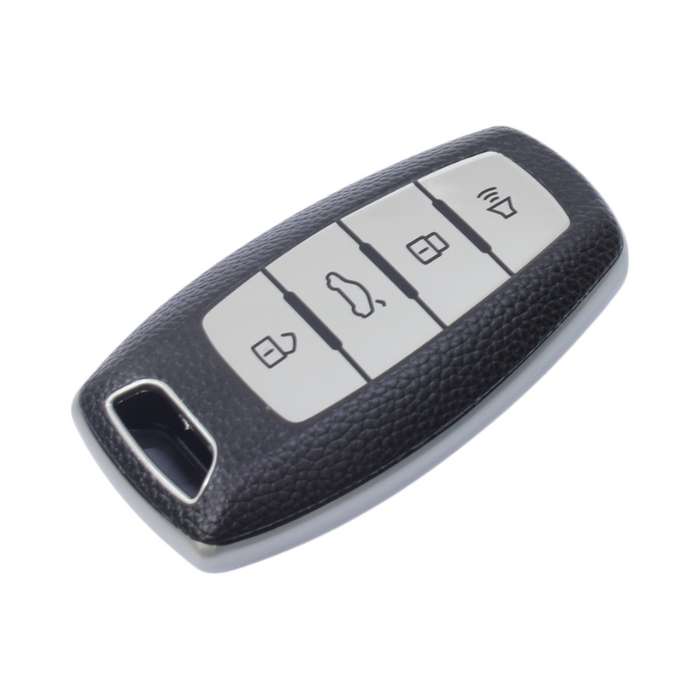 TPU &amp; Leather Finish Key Cover For GWM Haval - Design 2 - Silver (XEA-KCGWM2S)