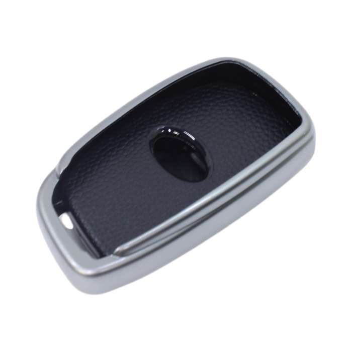 TPU &amp; Leather Finish Key Cover For Hyundai - Design 1 - Silver (XEA-KCHY1S)