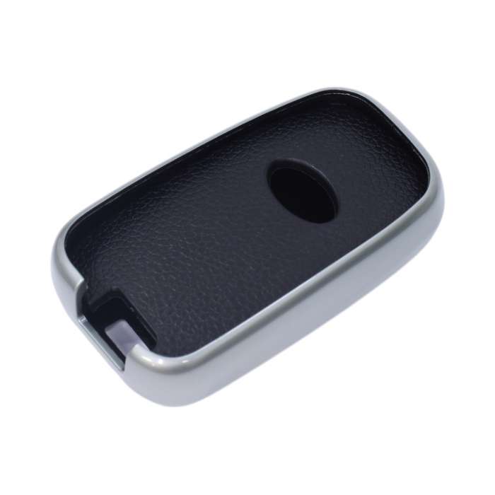TPU &amp; Leather Finish Key Cover For Hyundai/Kia - Design 2 - Silver (XEA-KCHY2S)
