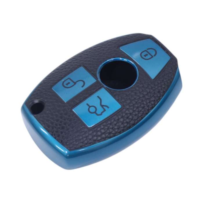 TPU &amp; Leather Finish Key Cover For Mercedes-Benz - Design 1 - Blue (XEA-KCMC1B)