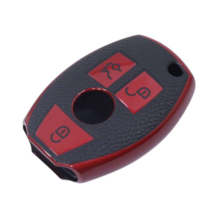 TPU &amp; Leather Finish Key Cover For Mercedes-Benz - Design 1 - Red (XEA-KCMC1R)