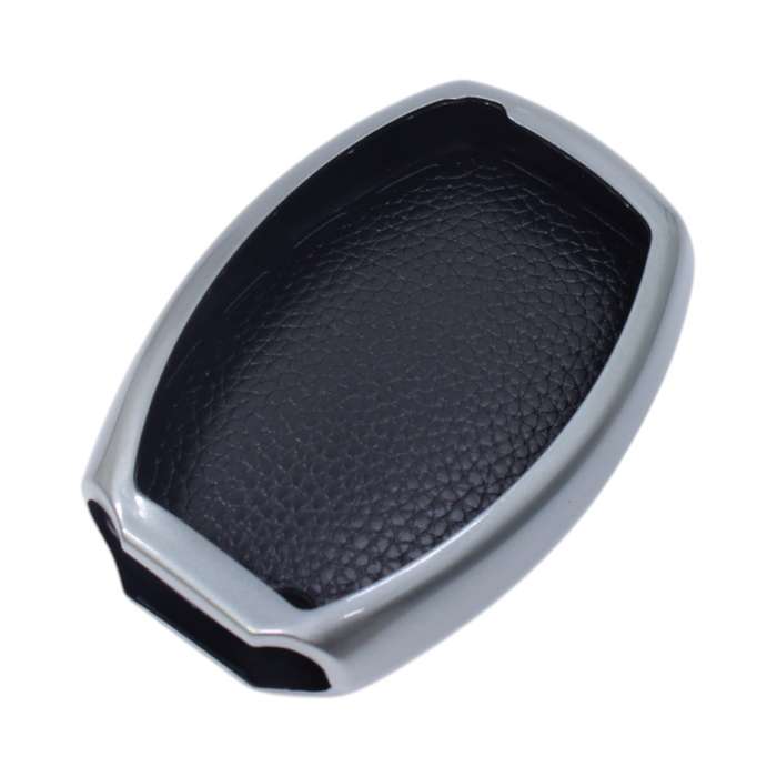TPU &amp; Leather Finish Key Cover For Mercedes-Benz - Design 1 - Silver (XEA-KCMC1S)