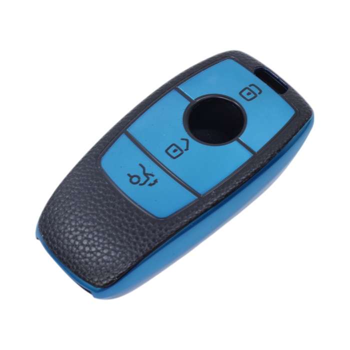 TPU &amp; Leather Finish Key Cover For Mercedes-Benz - Design 2 - Blue (XEA-KCMC2B)