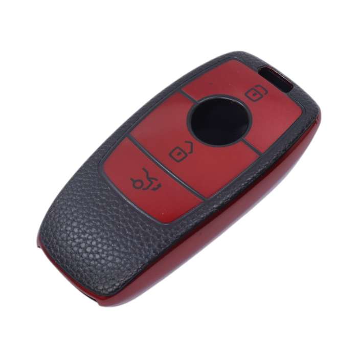 TPU &amp; Leather Finish Key Cover For Mercedes-Benz - Design 2 - Red (XEA-KCMC2R)