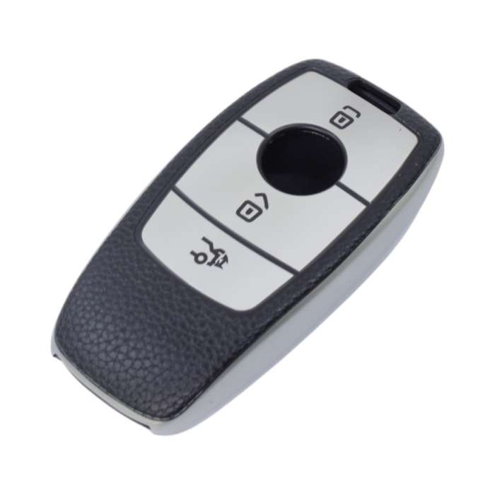 TPU &amp; Leather Finish Key Cover For Mercedes-Benz - Design 2 - Silver (XEA-KCMC2S)