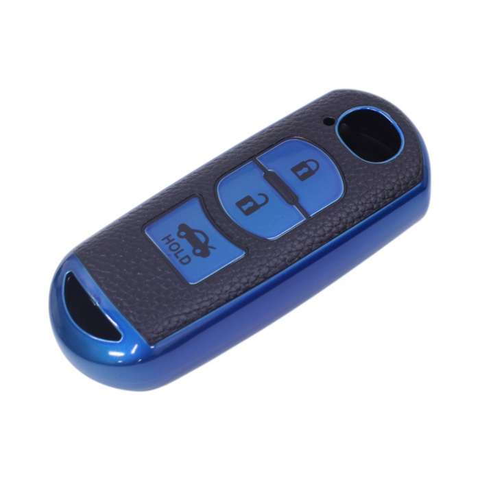 TPU &amp; Leather Finish Key Cover For Mazda - Design 1 - Blue (XEA-KCMZ1B)