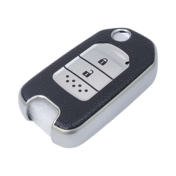 TPU &amp; Leather Finish Key Cover For Honda - Flip Design - Silver (XEA-KCHO1S)