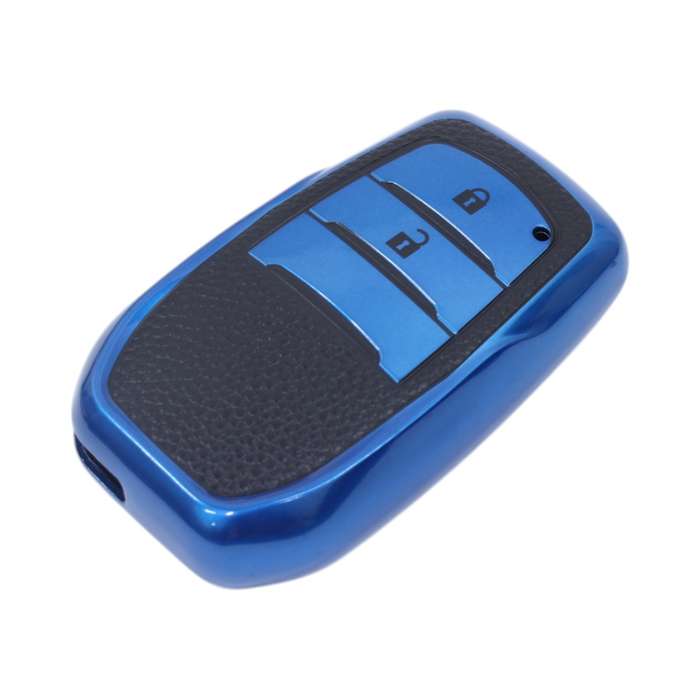 TPU &amp; Leather Finish Key Cover For Toyota - Design 2 - Blue (XEA-KCTY2B)