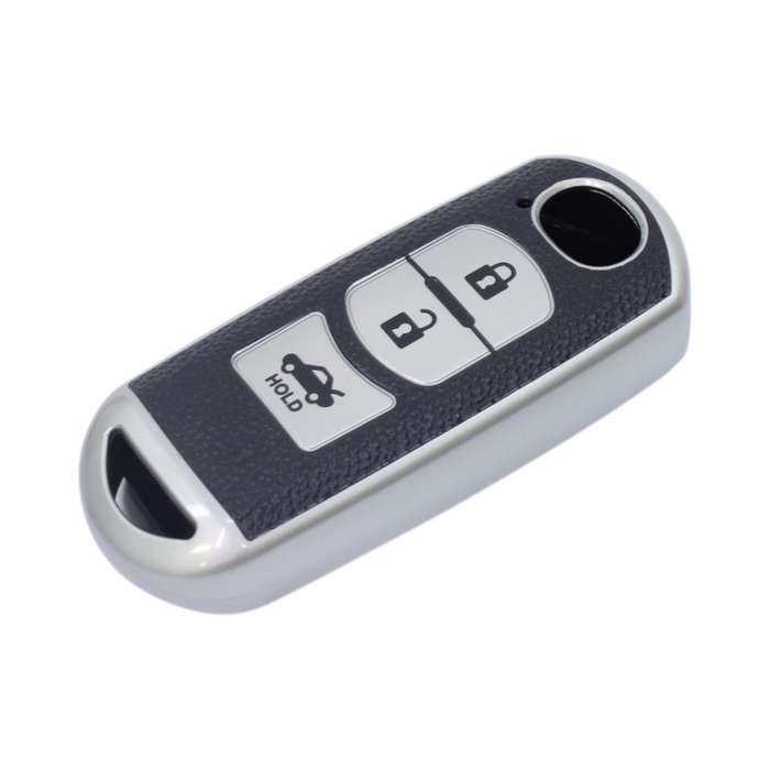 TPU &amp; Leather Finish Key Cover For Mazda - Design 1 - Silver (XEA-KCMZ1S)