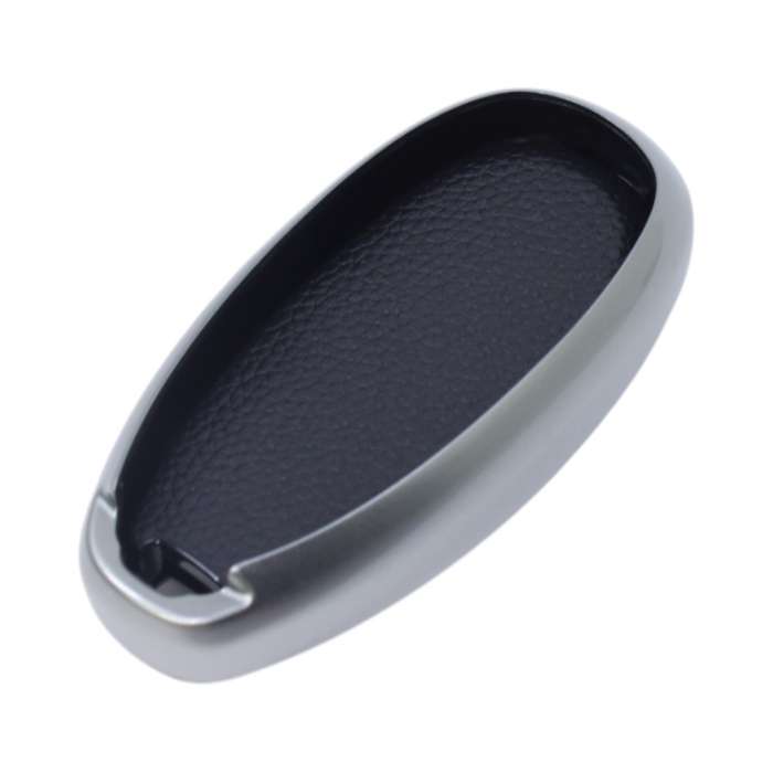 TPU &amp; Leather Finish Key Cover For Suzuki - Design 1 - Silver (XEA-KCSZ1S)