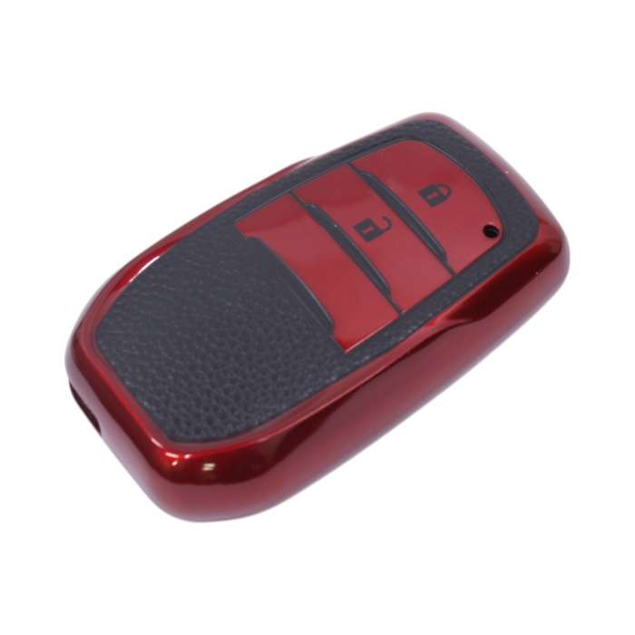 TPU &amp; Leather Finish Key Cover For Toyota - Design 2 - Red (XEA-KCTY2R)