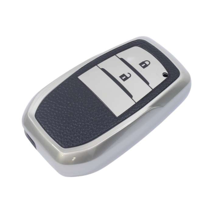 TPU &amp; Leather Finish Key Cover For Toyota - Design 2 - Silver (XEA-KCTY2S)