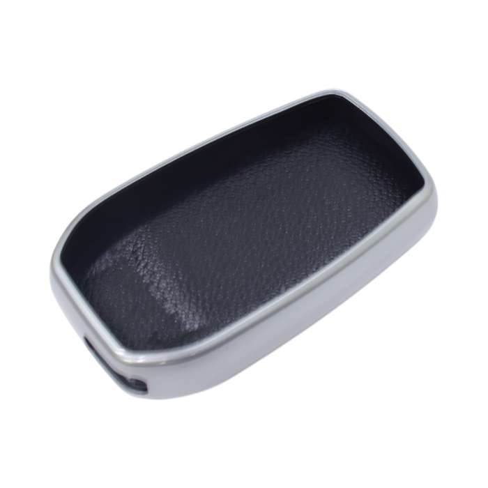 TPU &amp; Leather Finish Key Cover For Toyota - Design 2 - Silver (XEA-KCTY2S)
