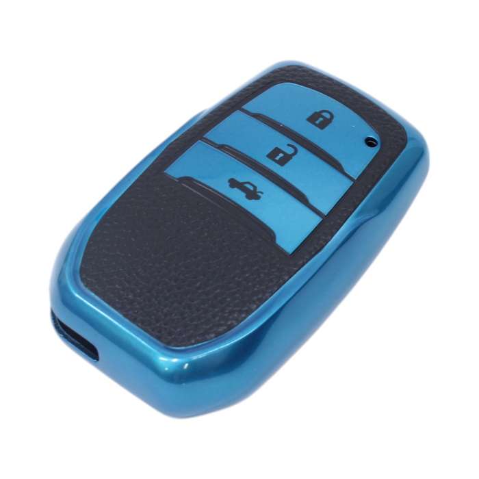 TPU &amp; Leather Finish Key Cover For Toyota - Design 3 - Blue (XEA-KCTY3B)