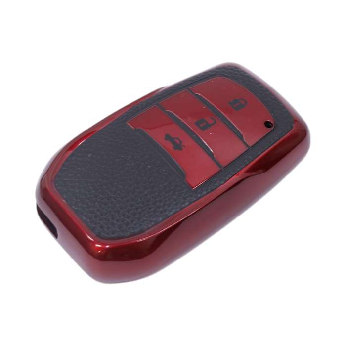 TPU &amp; Leather Finish Key Cover For Toyota - Design 3 - Red (XEA-KCTY3R)