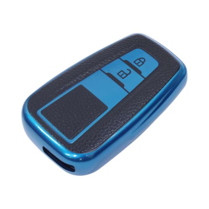 TPU &amp; Leather Finish Key Cover For Toyota - Design 4 - Blue (XEA-KCTY4B)