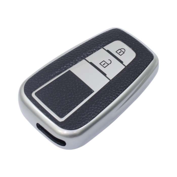TPU &amp; Leather Finish Key Cover For Toyota - Design 4 - Silver (XEA-KCTY4S)