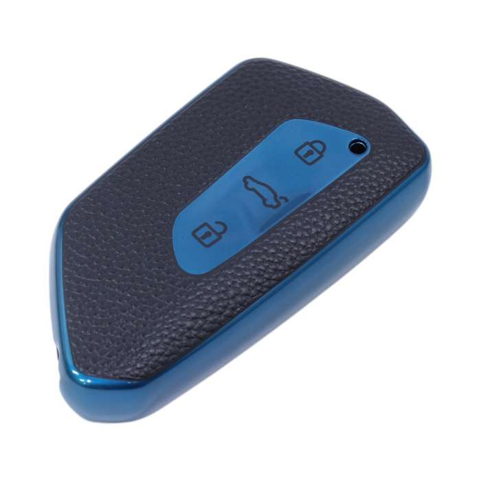 TPU &amp; Leather Finish Key Cover For VW - Design 3 - Blue (XEA-KCVW3B)