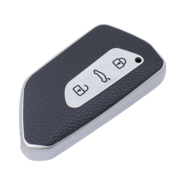 TPU &amp; Leather Finish Key Cover For VW - Design 3 - Silver (XEA-KCVW3S)