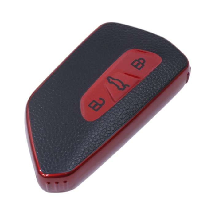 TPU &amp; Leather Finish Key Cover For VW - Design 3 - Red (XEA-KCVW3R)
