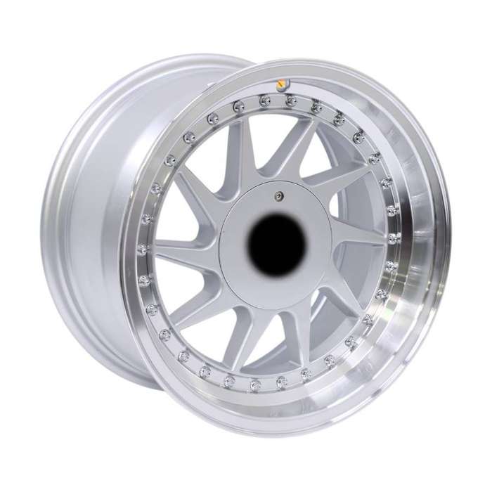 15" F1210B 4/100 &amp; 4/108 Silver Machine Lip With Gold Rivets Alloy Wheels