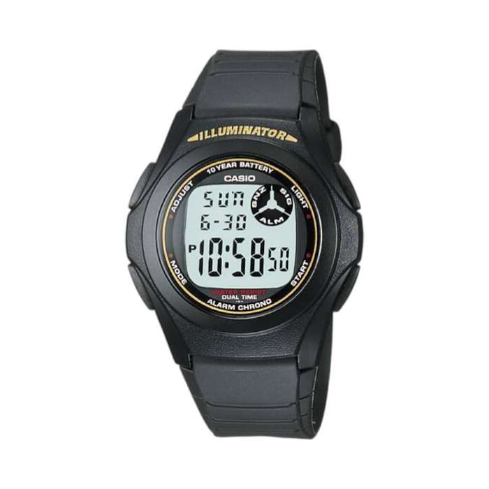 Casio Standard Round Black &amp; Gold Digital Watch (F200W-9AUDF)