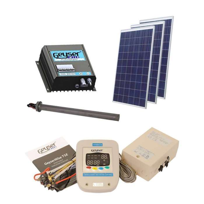 GEYSERWISE Solar PV Water Heating Retrofit Kit for 150L Geyser (3 x 335W Panels Included, High Ir...