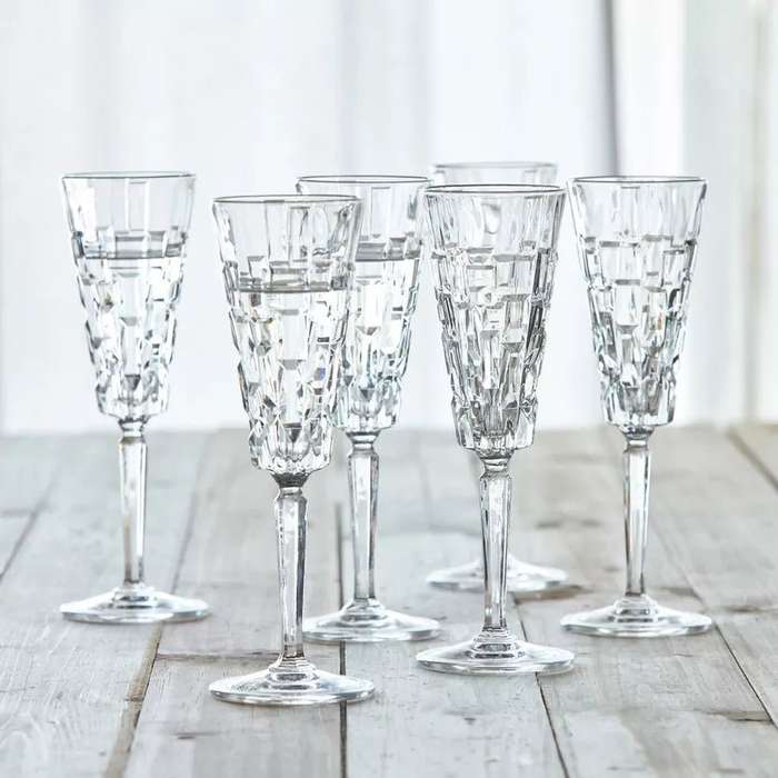 Etna Champagne Flute Crystal Glasses - Set of 6