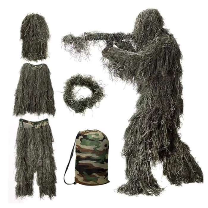 3D Grass Style Green Forest Ghillie Suit Sniper Tactical Paintball Game Camouflage Hunting Cloth ...