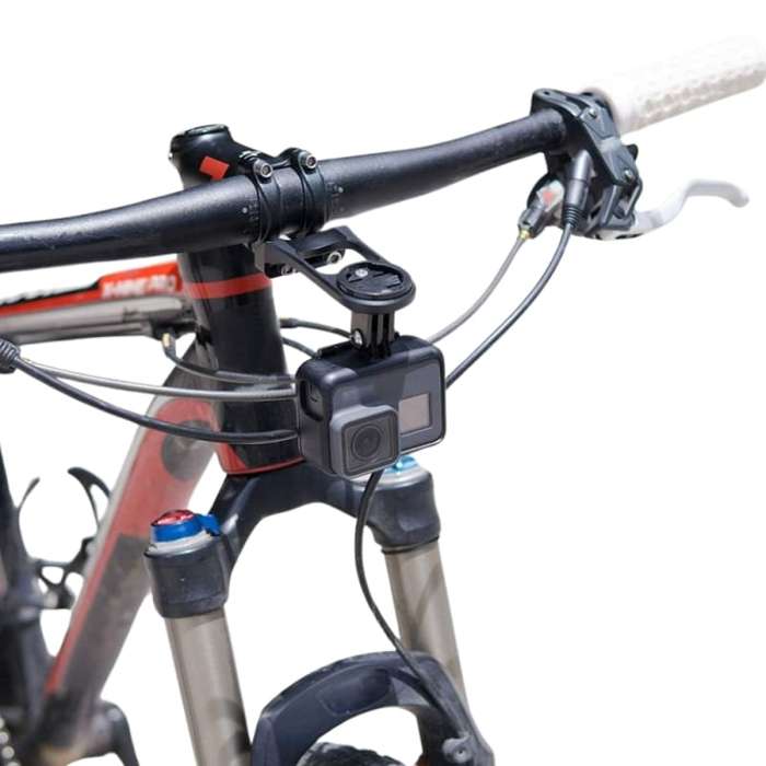 Integrated GPS Stem Mount for Garmin with GoPro and Universal Flashlight Holder Mount