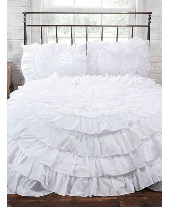Naya Ruffle White Duvet Set - Ruffle Bedding - King