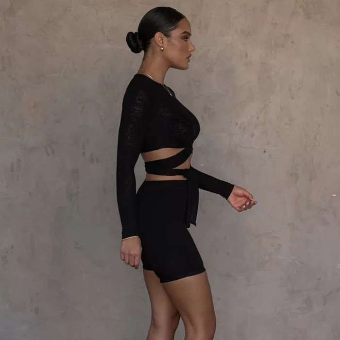 Long-Sleeved Round Neck Cutout Top