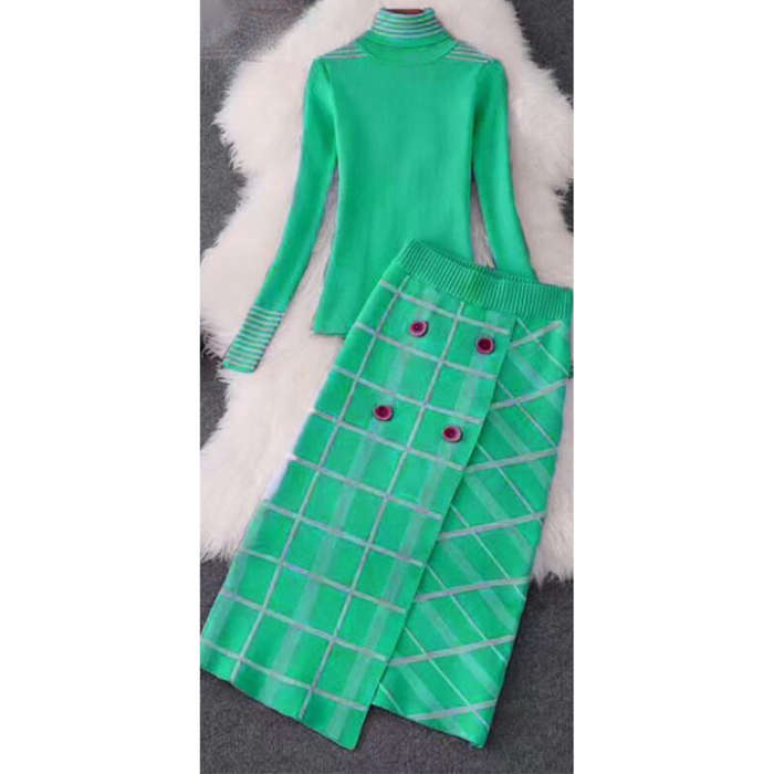 Turtleneck Top and Button Skirt Set