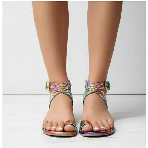 Open Toe Set Toe Round Head Non-slip Buckle Comfortable Flat Women's Shoes