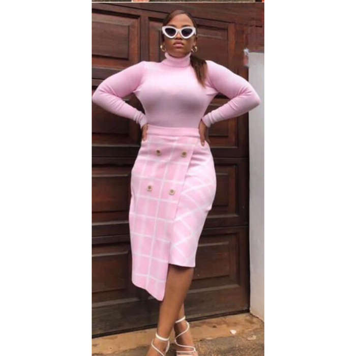 Turtleneck Top and Button Skirt Set