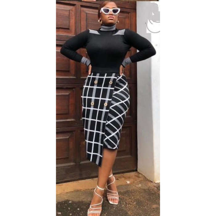 Turtleneck Top and Button Skirt Set