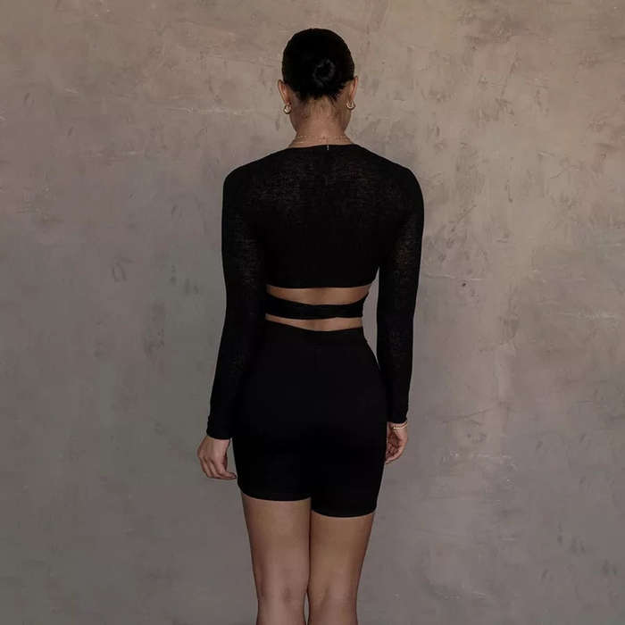Long-Sleeved Round Neck Cutout Top