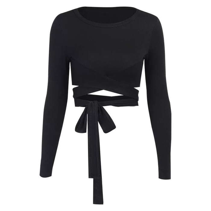 Long-Sleeved Round Neck Cutout Top