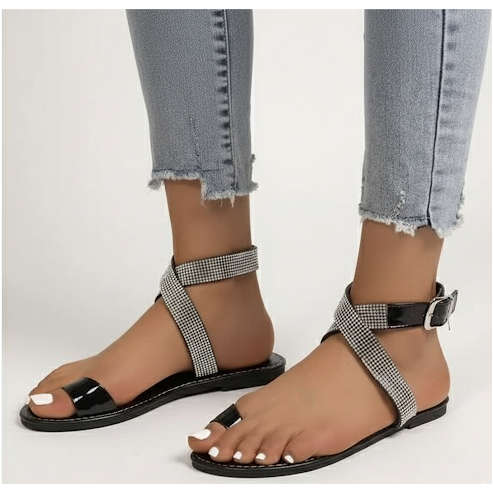 Open Toe Set Toe Round Head Non-slip Buckle Comfortable Flat Women's Shoes