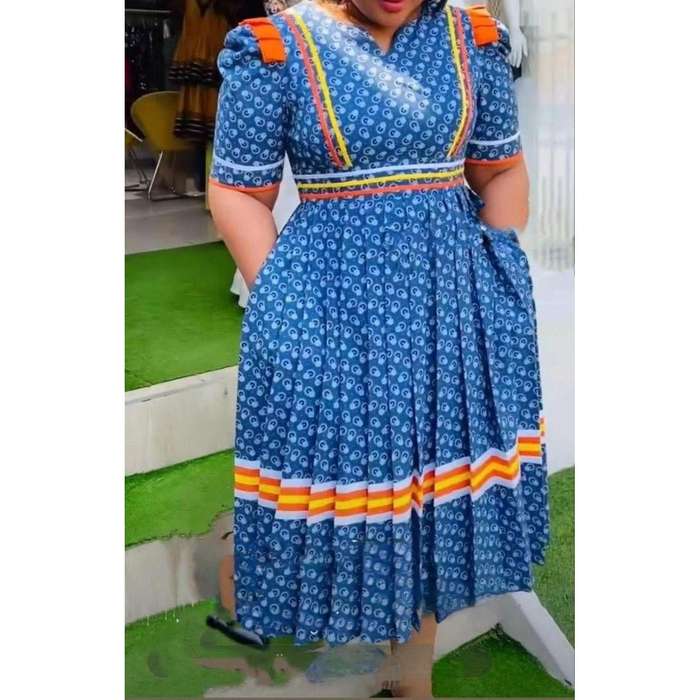 Round V-drop Neck Traditional Dress