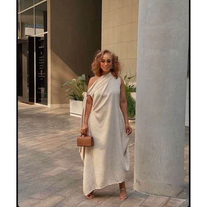 Sloping Collar Chiffon Overlay Party Elegant Asymmetric Sleeve Dress