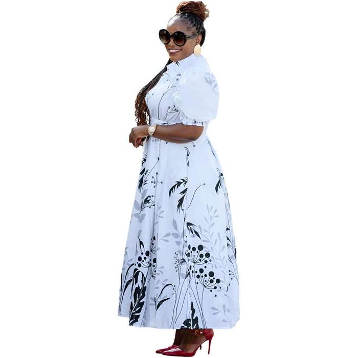 Puffy Sleeves Printed Maxi Dress