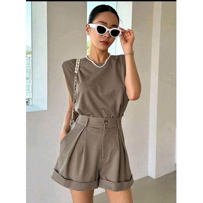 Shoulder Pad Top and Short Pants set.