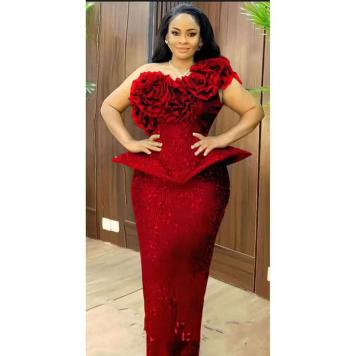 One Shoulder Bebllum Sequin Dress