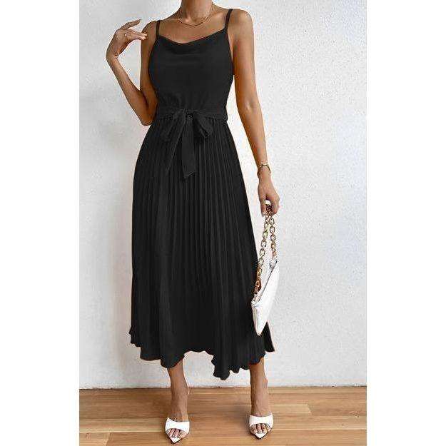 Pleated A Line Sun Cocktail Midi Dress