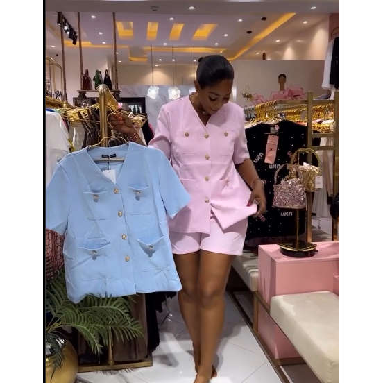 Plain Color Short Sleeve Blazer Jacket And Shorts Suit Set