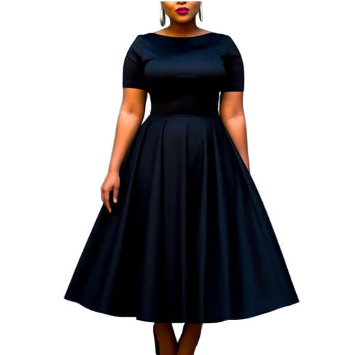 Plus Size Semi Formal Black Round Neck Short Sleeve Midi Dress