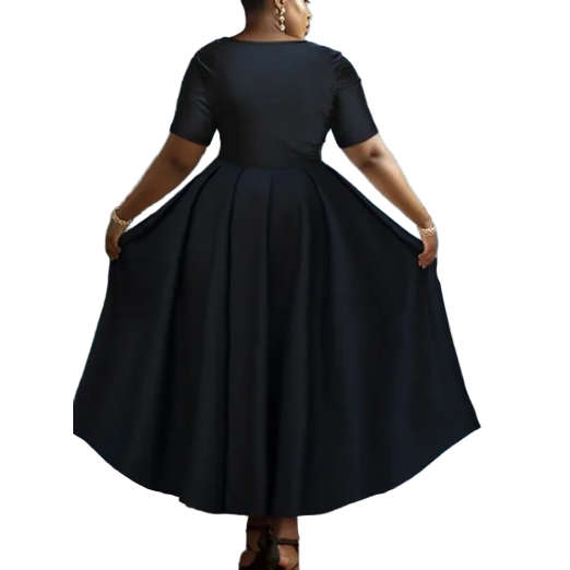 Plus Size Semi Formal Black Round Neck Short Sleeve Midi Dress